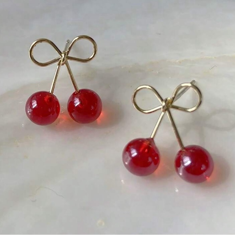 Cherry Red Gold Earrings